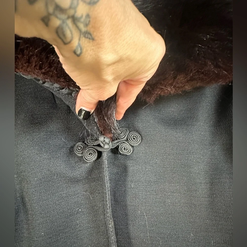 A272 Vintage Real Fur Boiled Wool Black Blazer Sz Small - Picture 5 of 7